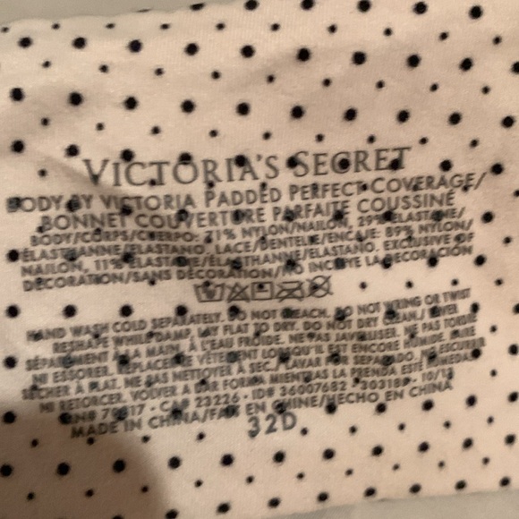 Victoria's Secret 32D padded bra black-and-white polkadot with lace - Picture 3 of 6